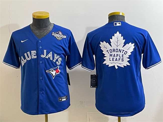 Youth Toronto Blue Jays & Leafs Royal 2025 World Series With White Leafs Logo Cool Base Stitched Jersey,We sell and wholesale Youth Toronto Blue Jays & Leafs Royal 2025 World Series With White Leafs Logo Cool Base Stitched Jersey on line form chian!