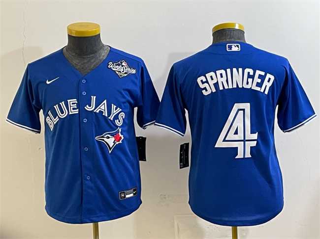 Youth Toronto Blue Jays #4 George Springer Royal 2025 World Series Cool Base Stitched Jersey,We sell and wholesale Youth Toronto Blue Jays #4 George Springer Royal 2025 World Series Cool Base Stitched Jersey on line form chian!