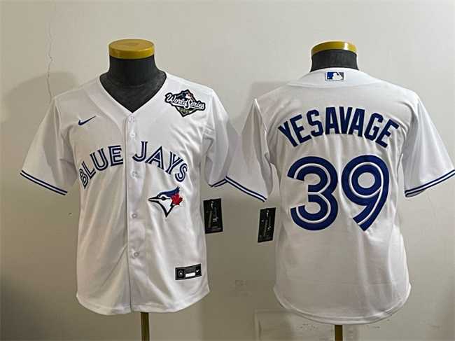 Youth Toronto Blue Jays #39 Trey Yesavage White 2025 World Series Cool Base Stitched Jersey,We sell and wholesale Youth Toronto Blue Jays #39 Trey Yesavage White 2025 World Series Cool Base Stitched Jersey on line form chian!