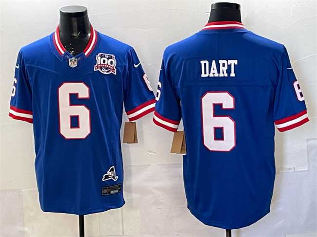 Men's New York Giants #6 Jaxson Dart Royal 2025 Draft F.U.S.E. 100th Season & State Patch Vapor Limited Stitched Jersey,We sell and wholesale Men's New York Giants #6 Jaxson Dart Royal 2025 Draft F.U.S.E. 100th Season & State Patch Vapor Limited Stitched Jersey on line form chian!