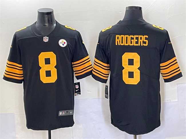 Men's Pittsburgh Steelers #8 Aaron Rodgers Black 2025 Color Rush Vapor Limited Stitched Jersey,We sell and wholesale Men's Pittsburgh Steelers #8 Aaron Rodgers Black 2025 Color Rush Vapor Limited Stitched Jersey on line form chian!