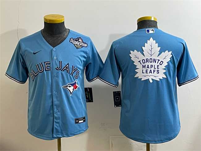 Youth Toronto Blue Jays & Leafs Blue 2025 World Series With White Leafs Logo Cool Base Stitched Baseball Jersey,We sell and wholesale Youth Toronto Blue Jays & Leafs Blue 2025 World Series With White Leafs Logo Cool Base Stitched Baseball Jersey on line form chian!