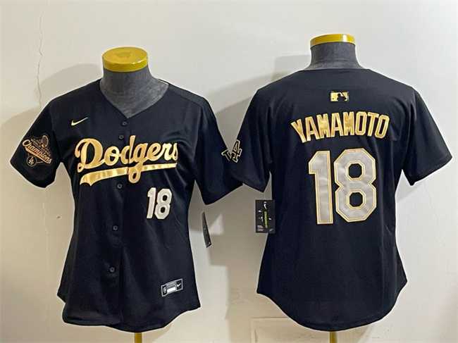 Women's Los Angeles Dodgers #18 Yoshinobu Yamamoto Black Gold 2025 World Series Champions Patch Limited Stitched Jersey Dzhi,We sell and wholesale Women's Los Angeles Dodgers #18 Yoshinobu Yamamoto Black Gold 2025 World Series Champions Patch Limited Stitched Jersey Dzhi on line form chian!