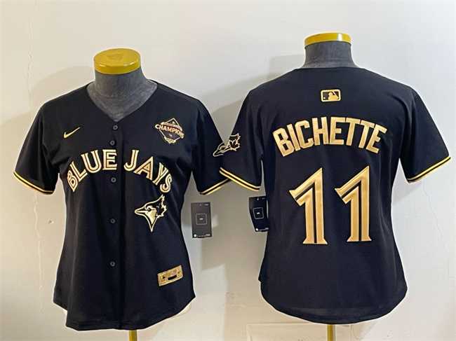 Women's Toronto Blue Jays #11 Bo Bichette Black Gold 2025 American League Champions Limited Stitched Jersey Dzhi,We sell and wholesale Women's Toronto Blue Jays #11 Bo Bichette Black Gold 2025 American League Champions Limited Stitched Jersey Dzhi on line form chian!