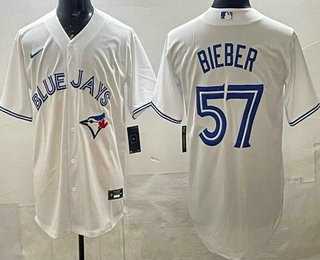 Men's Toronto Blue Jays #57 Shane Bieber White Cool Base Jersey,We sell and wholesale Men's Toronto Blue Jays #57 Shane Bieber White Cool Base Jersey on line form chian!