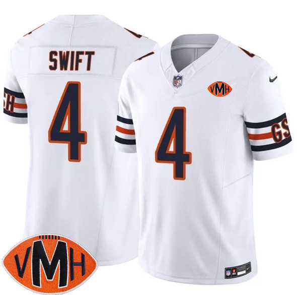 Men's Chicago Bears #4 D'Andre Swift White 2025 F.U.S.E. With Illinois and VMH Patch Vapor Untouchable Limited Stitched Jersey Dzhi,We sell and wholesale Men's Chicago Bears #4 D'Andre Swift White 2025 F.U.S.E. With Illinois and VMH Patch Vapor Untouchable Limited Stitched Jersey Dzhi on line form chian!