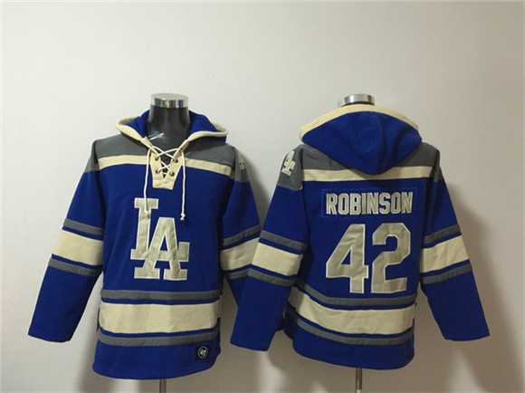 Men's Los Angeles Dodgers #42 Jackie Robinson Blue Ageless Must-Have Lace-Up Pullover Hoodie,We sell and wholesale Men's Los Angeles Dodgers #42 Jackie Robinson Blue Ageless Must-Have Lace-Up Pullover Hoodie on line form chian!