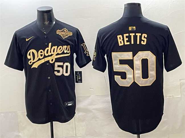 Men's Los Angeles Dodgers #50 Mookie Betts Black Gold 2025 World Series Patch Limited Stitched Jersey Dzhi,We sell and wholesale Men's Los Angeles Dodgers #50 Mookie Betts Black Gold 2025 World Series Patch Limited Stitched Jersey Dzhi on line form chian!