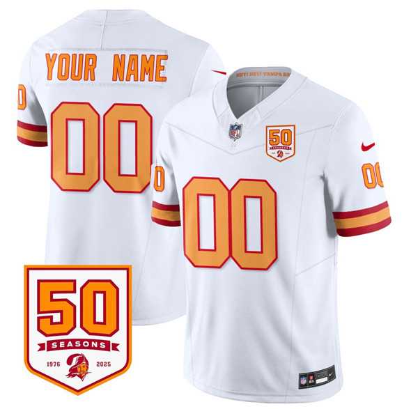 Men's Tampa Bay Buccaneers Active Player Custom White 2025 F.U.S.E. 50th Anniversary Patch Vapor Limited Football Stitched Jersey,We sell and wholesale Men's Tampa Bay Buccaneers Active Player Custom White 2025 F.U.S.E. 50th Anniversary Patch Vapor Limited Football Stitched Jersey on line form chian!