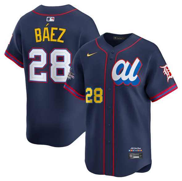 Men's American League #28 Javier Baez Navy 2025 All-Star Edition Limited Stitched Baseball Jersey,We sell and wholesale Men's American League #28 Javier Baez Navy 2025 All-Star Edition Limited Stitched Baseball Jersey on line form chian!