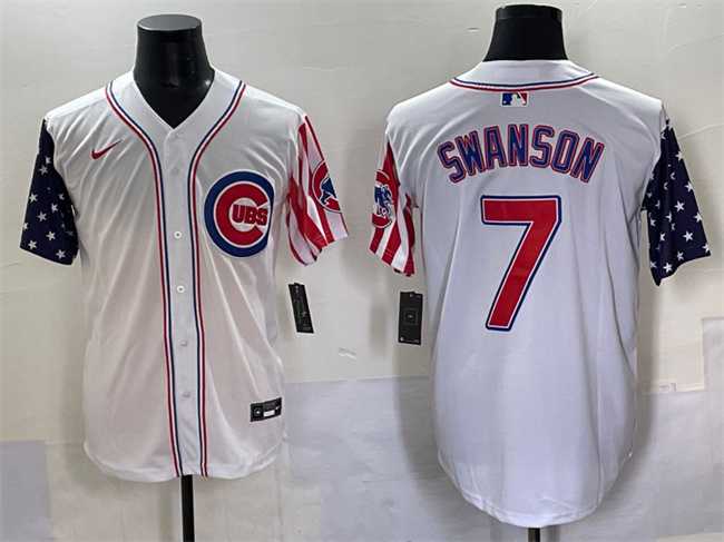 Men's Chicago Cubs #7 Dansby Swanson White 2025 Independence Day Vapor Premier Limited Stitched Baseball Jersey,We sell and wholesale Men's Chicago Cubs #7 Dansby Swanson White 2025 Independence Day Vapor Premier Limited Stitched Baseball Jersey on line form chian!