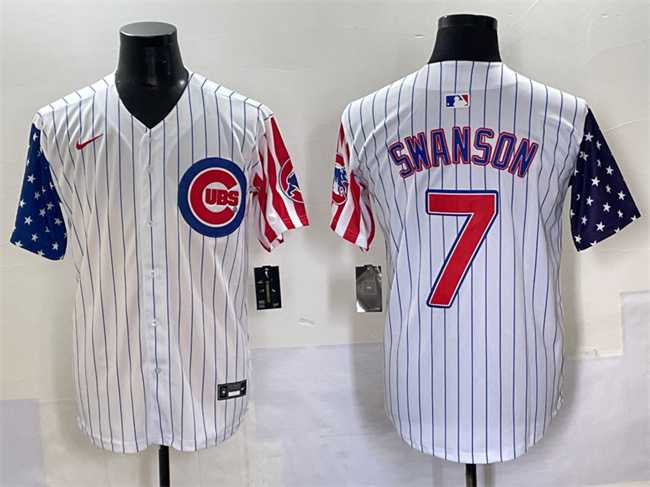 Men's Chicago Cubs #7 Dansby Swanson White Pinstripe 2025 Independence Day Vapor Premier Limited Stitched Baseball Jersey,We sell and wholesale Men's Chicago Cubs #7 Dansby Swanson White Pinstripe 2025 Independence Day Vapor Premier Limited Stitched Baseball Jersey on line form chian!
