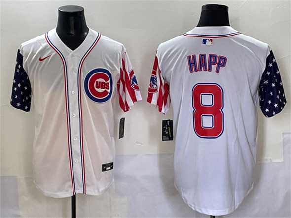 Men's Chicago Cubs #8 Ian Happ White 2025 Independence Day Vapor Premier Limited Stitched Baseball Jersey,We sell and wholesale Men's Chicago Cubs #8 Ian Happ White 2025 Independence Day Vapor Premier Limited Stitched Baseball Jersey on line form chian!