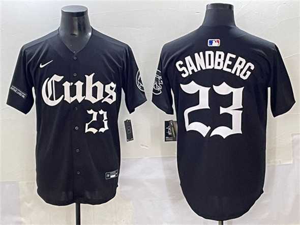 Men's Chicago Cubs #23 Ryne Sandberg Black 'Gothic North Side Edition' Vapor Premier Limited Stitched Baseball Jersey,We sell and wholesale Men's Chicago Cubs #23 Ryne Sandberg Black 'Gothic North Side Edition' Vapor Premier Limited Stitched Baseball Jersey on line form chian!