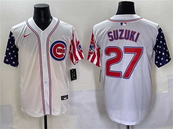 Men's Chicago Cubs #27 Seiya Suzuki White 2025 Independence Day Vapor Premier Limited Stitched Baseball Jersey,We sell and wholesale Men's Chicago Cubs #27 Seiya Suzuki White 2025 Independence Day Vapor Premier Limited Stitched Baseball Jersey on line form chian!
