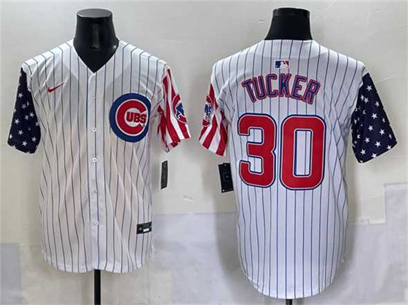 Men's Chicago Cubs #30 Kyle Tucker White Pinstripe 2025 Independence Day Vapor Premier Limited Stitched Baseball Jersey,We sell and wholesale Men's Chicago Cubs #30 Kyle Tucker White Pinstripe 2025 Independence Day Vapor Premier Limited Stitched Baseball Jersey on line form chian!