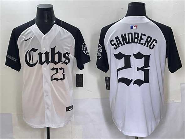 Men's Chicago Cubs #23 Ryne Sandberg White Black 'Gothic North Side Edition' Vapor Premier Limited Stitched Baseball Jersey,We sell and wholesale Men's Chicago Cubs #23 Ryne Sandberg White Black 'Gothic North Side Edition' Vapor Premier Limited Stitched Baseball Jersey on line form chian!