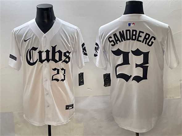 Men's Chicago Cubs #23 Ryne Sandberg White 'Gothic North Side Edition' Vapor Premier Limited Stitched Baseball Jersey,We sell and wholesale Men's Chicago Cubs #23 Ryne Sandberg White 'Gothic North Side Edition' Vapor Premier Limited Stitched Baseball Jersey on line form chian!