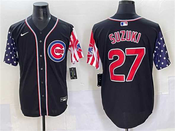Men's Chicago Cubs #27 Seiya Suzuki Black 2025 Independence Day Vapor Premier Limited Stitched Baseball Jersey,We sell and wholesale Men's Chicago Cubs #27 Seiya Suzuki Black 2025 Independence Day Vapor Premier Limited Stitched Baseball Jersey on line form chian!