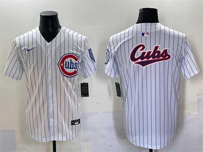 Men's Chicago Cubs Team Big Logo White Pinstripe 2nd Alternate Limited Stitched Baseball Jersey,We sell and wholesale Men's Chicago Cubs Team Big Logo White Pinstripe 2nd Alternate Limited Stitched Baseball Jersey on line form chian!