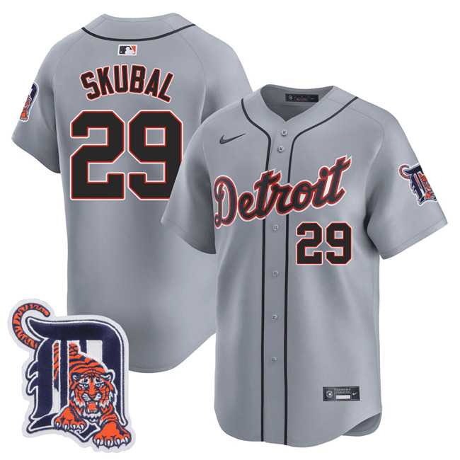 Men's Detroit Tigers #29 Tarik Skubal Gray Logo Patch Vapor Premier Limited Stitched Baseball Jersey Dzhi,We sell and wholesale Men's Detroit Tigers #29 Tarik Skubal Gray Logo Patch Vapor Premier Limited Stitched Baseball Jersey Dzhi on line form chian!