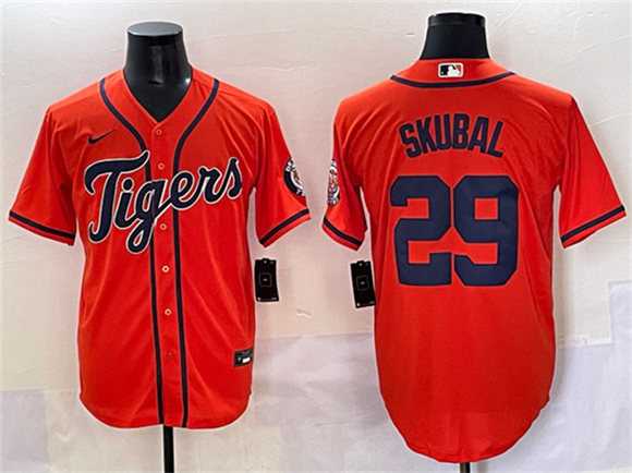 Men's Detroit Tigers #29 Tarik Skubal Orange With Patch Cool Base Stitched Baseball Jersey,We sell and wholesale Men's Detroit Tigers #29 Tarik Skubal Orange With Patch Cool Base Stitched Baseball Jersey on line form chian!