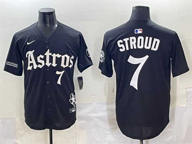 Men's Houston Astros #7 C.J. Stroud Black Gothic 'Houston Born Barrio Raised' Limited Stitched Baseball Jersey,We sell and wholesale Men's Houston Astros #7 C.J. Stroud Black Gothic 'Houston Born Barrio Raised' Limited Stitched Baseball Jersey on line form chian!