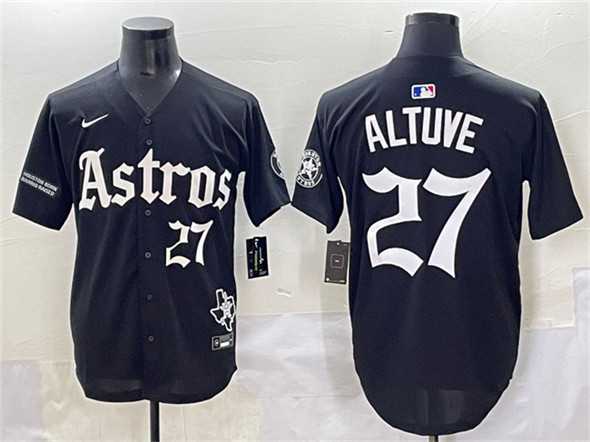 Men's Houston Astros #27 Jose Altuve Black Gothic 'Houston Born Barrio Raised' Limited Stitched Baseball Jersey,We sell and wholesale Men's Houston Astros #27 Jose Altuve Black Gothic 'Houston Born Barrio Raised' Limited Stitched Baseball Jersey on line form chian!