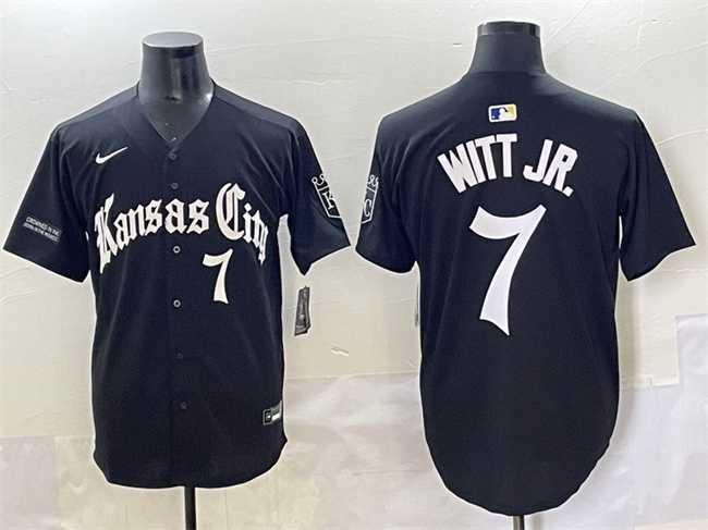 Men's Kansas City Royals #7 Bobby Witt Jr. Black 'Gothic Crown Edition' Vapor Premier Limited Stitched Baseball Jersey,We sell and wholesale Men's Kansas City Royals #7 Bobby Witt Jr. Black 'Gothic Crown Edition' Vapor Premier Limited Stitched Baseball Jersey on line form chian!