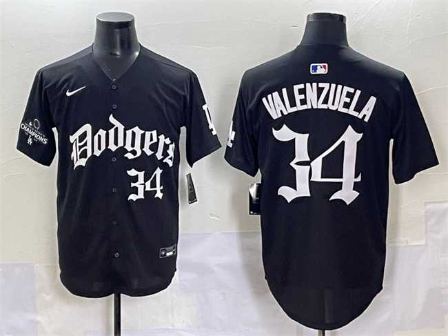 Men's Los Angeles Dodgers #34 Fernando Valenzuela Black 2025 LA Gothic Style With 2024 World Series Champions Patch Vapor Premier Limited Stitched Baseball Jersey,We sell and wholesale Men's Los Angeles Dodgers #34 Fernando Valenzuela Black 2025 LA Gothic Style With 2024 World Series Champions Patch Vapor Premier Limited Stitched Baseball Jersey on line form chian!