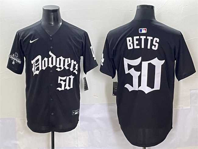 Men's Los Angeles Dodgers #50 Mookie Betts Black 2025 LA Gothic Style With 2024 World Series Champions Patch Vapor Premier Limited Stitched Baseball Jersey,We sell and wholesale Men's Los Angeles Dodgers #50 Mookie Betts Black 2025 LA Gothic Style With 2024 World Series Champions Patch Vapor Premier Limited Stitched Baseball Jersey on line form chian!