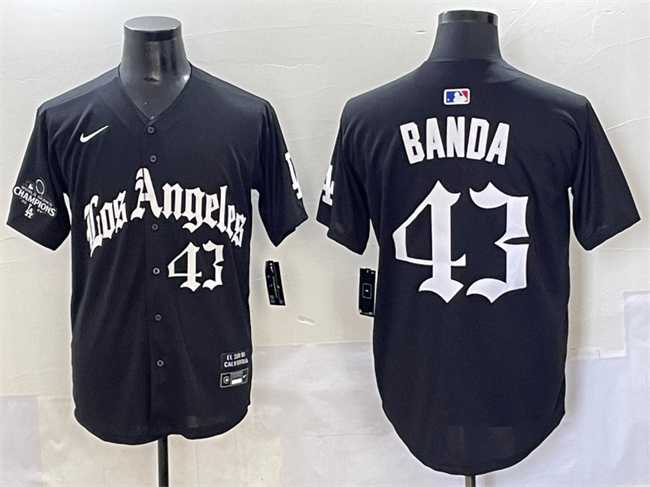Men's Los Angeles Dodgers #43 Anthony Banda Black Mexico 2025 LA Gothic Style With 2024 World Series Champions Patch Vapor Premier Limited Stitched Baseball Jersey,We sell and wholesale Men's Los Angeles Dodgers #43 Anthony Banda Black Mexico 2025 LA Gothic Style With 2024 World Series Champions Patch Vapor Premier Limited Stitched Baseball Jersey on line form chian!