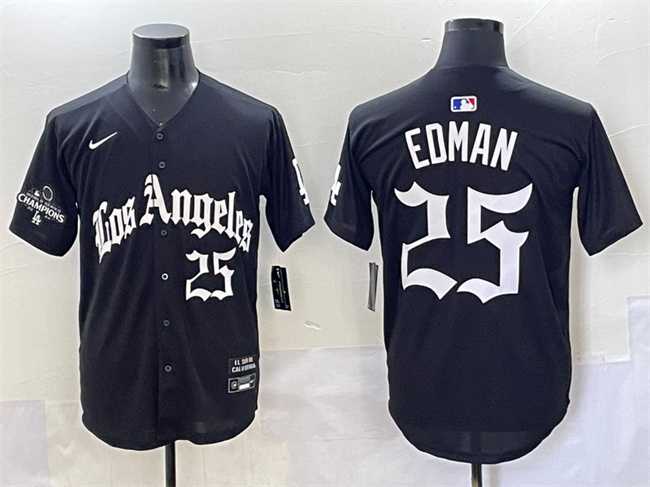 Men's Los Angeles Dodgers #25 Tommy Edman Black Mexico 2025 LA Gothic Style With 2024 World Series Champions Patch Vapor Premier Limited Stitched Baseball Jersey,We sell and wholesale Men's Los Angeles Dodgers #25 Tommy Edman Black Mexico 2025 LA Gothic Style With 2024 World Series Champions Patch Vapor Premier Limited Stitched Baseball Jersey on line form chian!