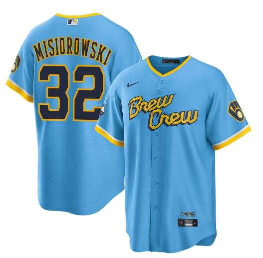 Men's Milwaukee Brewers #32 Jacob Misiorowski Powder Blue City Connect Cool Base Stitched Jersey Dzhi,We sell and wholesale Men's Milwaukee Brewers #32 Jacob Misiorowski Powder Blue City Connect Cool Base Stitched Jersey Dzhi on line form chian!