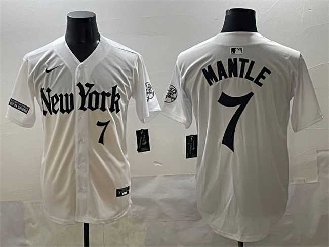 Men's New York Yankees #7 Mickey Mantle White 'Gothic Legacy Edition' Vapor Premier Limited Stitched Baseball Jersey,We sell and wholesale Men's New York Yankees #7 Mickey Mantle White 'Gothic Legacy Edition' Vapor Premier Limited Stitched Baseball Jersey on line form chian!