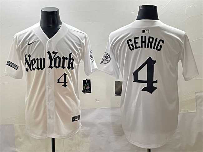 Men's New York Yankees #4 Lou Gehrig White 'Gothic Legacy Edition' Vapor Premier Limited Stitched Baseball Jersey,We sell and wholesale Men's New York Yankees #4 Lou Gehrig White 'Gothic Legacy Edition' Vapor Premier Limited Stitched Baseball Jersey on line form chian!