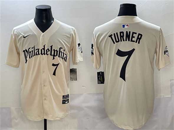 Men's Philadelphia Phillies #7 Trea Turner Cream Gothic Vapor Limited Stitched Jersey,We sell and wholesale Men's Philadelphia Phillies #7 Trea Turner Cream Gothic Vapor Limited Stitched Jersey on line form chian!