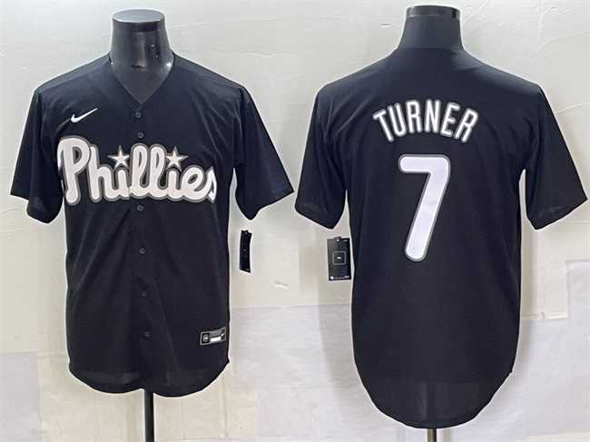 Men's Philadelphia Phillies #7 Trea Turner Black Lights Out Limited Stitched Baseball Jersey,We sell and wholesale Men's Philadelphia Phillies #7 Trea Turner Black Lights Out Limited Stitched Baseball Jersey on line form chian!