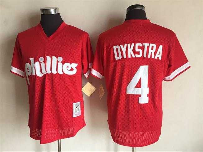 Men's Philadelphia Phillies #4 Lenny Dykstra Mitchell and Ness Red 1991 Throwback Stitched MLB Jersey,We sell and wholesale Men's Philadelphia Phillies #4 Lenny Dykstra Mitchell and Ness Red 1991 Throwback Stitched MLB Jersey on line form chian!