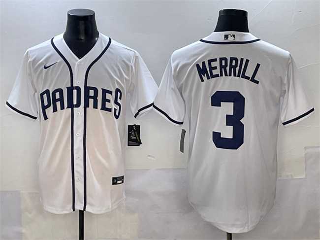 Men's San Diego Padres #3 Jackson Merrill White Cool Base Stitched Baseball Jersey,We sell and wholesale Men's San Diego Padres #3 Jackson Merrill White Cool Base Stitched Baseball Jersey on line form chian!