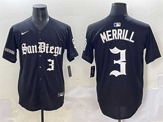 Men's San Diego Padres #3 Jackson Merrill Black Gothic Edition Vapor Limited Stitched Baseball Jersey,We sell and wholesale Men's San Diego Padres #3 Jackson Merrill Black Gothic Edition Vapor Limited Stitched Baseball Jersey on line form chian!