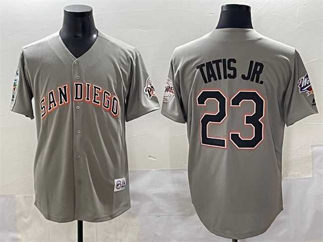 Men's San Diego Padres #23 Fernando Tatis Jr. Gray Fashion Throwback With Patch Cool Base Stitched Jersey,We sell and wholesale Men's San Diego Padres #23 Fernando Tatis Jr. Gray Fashion Throwback With Patch Cool Base Stitched Jersey on line form chian!