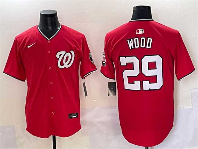 Men's Washington Nationals #29 James Wood Red Limited Stitched Baseball Jersey,We sell and wholesale Men's Washington Nationals #29 James Wood Red Limited Stitched Baseball Jersey on line form chian!