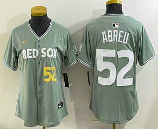 Women's Boston Red Sox #52 Wilyer Abreu Light Green 2025 City Connect Player Name Limited Jersey,We sell and wholesale Women's Boston Red Sox #52 Wilyer Abreu Light Green 2025 City Connect Player Name Limited Jersey on line form chian!