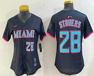 Women's Miami Marlins #28 Kyle Stowers Number Black 2025 City Connect Limited Jersey,We sell and wholesale Women's Miami Marlins #28 Kyle Stowers Number Black 2025 City Connect Limited Jersey on line form chian!