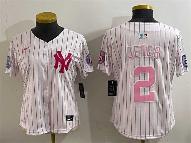 Youth New York Yankees #2 Derek Jeter White Pink Pinstripe Limited Stitched Baseball Jersey,We sell and wholesale Youth New York Yankees #2 Derek Jeter White Pink Pinstripe Limited Stitched Baseball Jersey on line form chian!