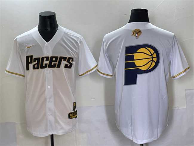 Men's Indiana Pacers Team Big Logo White Gold 2025 Finals Vapor Stitched Baseball Jersey,We sell and wholesale Men's Indiana Pacers Team Big Logo White Gold 2025 Finals Vapor Stitched Baseball Jersey on line form chian!