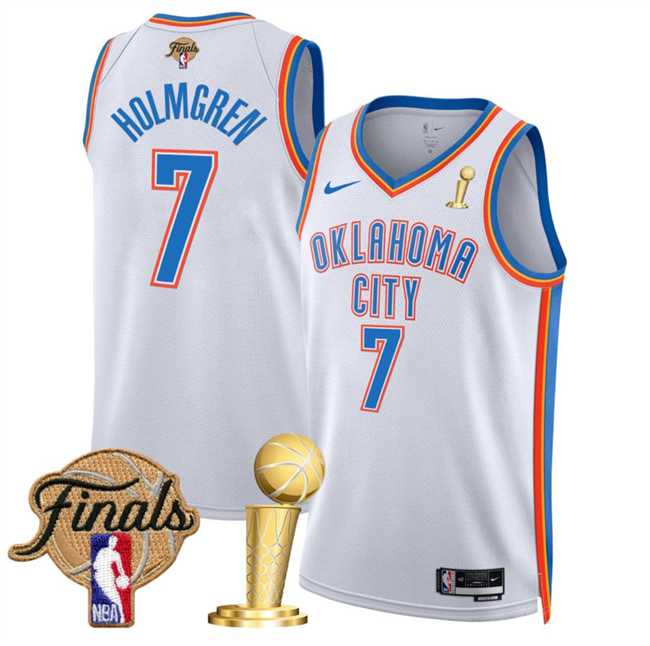 Men's Oklahoma City Thunder #7 Chet Holmgren White 2025 Finals Patch And Finals Champions Patch Association Edition Stitched Jersey Dzhi,We sell and wholesale Men's Oklahoma City Thunder #7 Chet Holmgren White 2025 Finals Patch And Finals Champions Patch Association Edition Stitched Jersey Dzhi on line form chian!