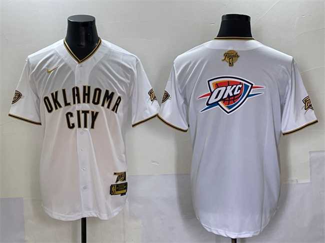 Men's Oklahoma City Thunder Team Big Logo White Gold 2025 Finals Vapor Stitched Baseball Jersey,We sell and wholesale Men's Oklahoma City Thunder Team Big Logo White Gold 2025 Finals Vapor Stitched Baseball Jersey on line form chian!