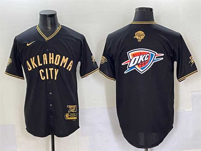 Men's Oklahoma City Thunder Team Big Logo Black Gold 2025 Finals Vapor Stitched Baseball Jersey,We sell and wholesale Men's Oklahoma City Thunder Team Big Logo Black Gold 2025 Finals Vapor Stitched Baseball Jersey on line form chian!